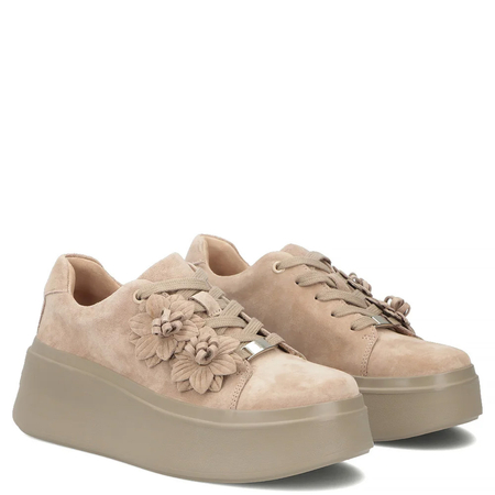 Filippo Suede Women's Platform Sneakers With Flowers Beige DP7987/26 BE
