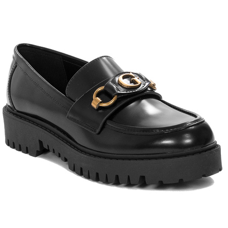 Guess półbuty damskie mokasyny skórzane Black