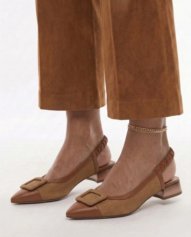Maciejka Leather Slingback Low-Heel Pumps Brown K7466-29/00-1