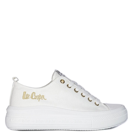 Lee Cooper Trampki damskie na platformie White-Gold biało-złote