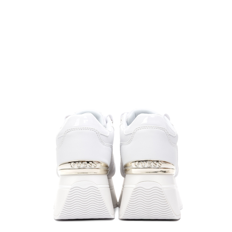 Guess Platform Quilted Monogram Sneakers Metallic Heel White FLPC10FAL12 WHITE