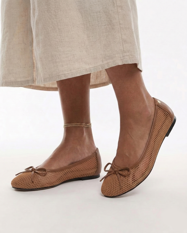 Maciejka Mesh Ballerinas Flat Almond-Toe Brown K7512-29/00-0