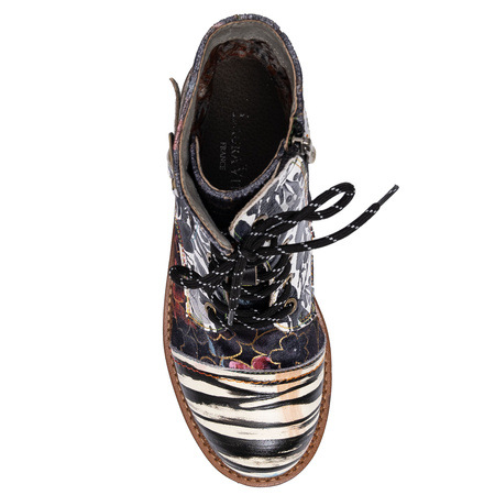 Laura Vita Skórne Botki Damskie Patchworkowe Sznurowane Wielokolorowe Noir KLEO-015-NOIR