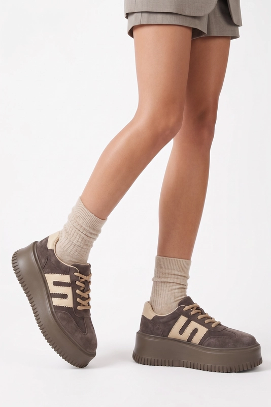 Filippo Zamszowe Sneakersy Damskie Na Platformie Brązowe DP7111-26-D-BR