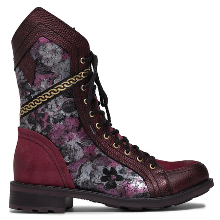 Maciejka Leather Lace-Up Ankle Boots Chain Detail Burgundy 07097-23/00-8
