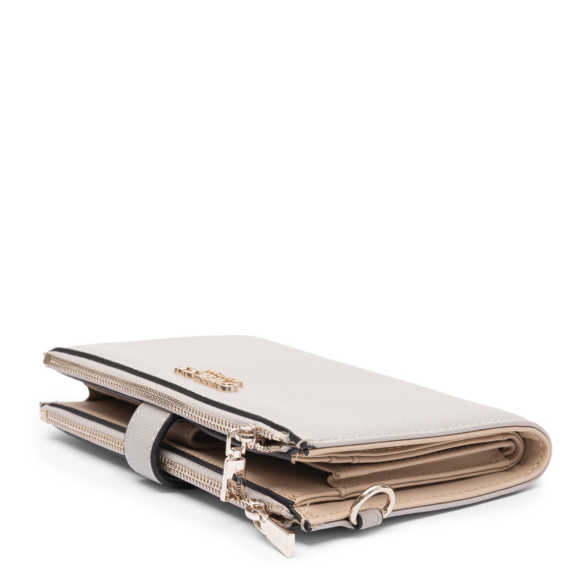 Guess Elegancki Zapinany Na Zamek Portfel Damski Z Paskiem Beżowy SWBG7898157-TAUPE