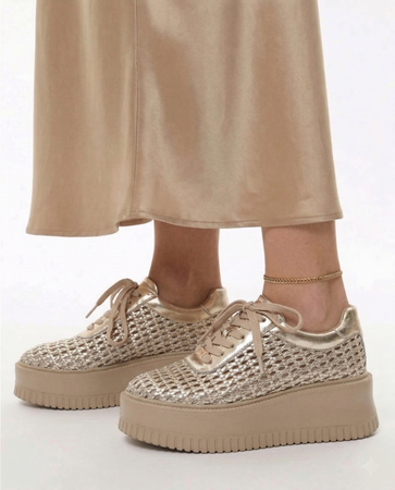 Goe Sneakersy na Platformie Złote Ażurowe TT2N4044