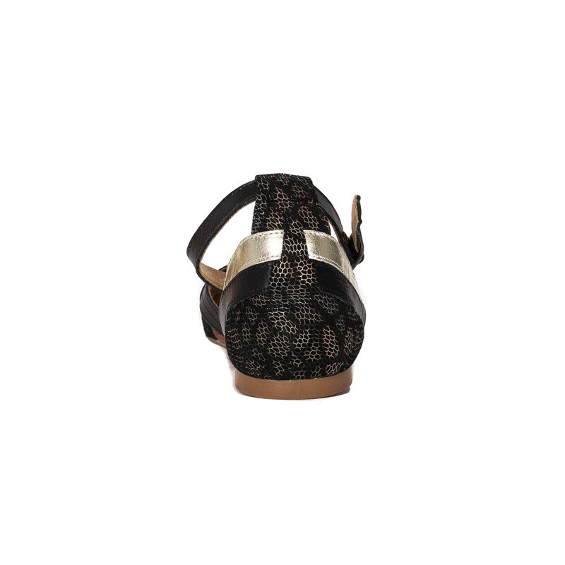 Maciejka Leather Closed-Toe Women’s Sandals Flat Black-Gold 01924-46-00-5