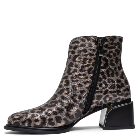 S.Barski Leather Ankle Boots Leopard Print Block Heel Black-Gold CR52-622-BLK-GOLD