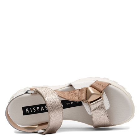Hispanitas Skórzane Sandały Damskie Na Platformie Z Rzepami Wielokolorowe CHV264807-ALMOND