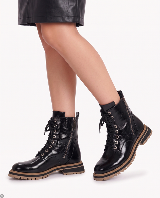 Artiker Women's black lacquered leather boots