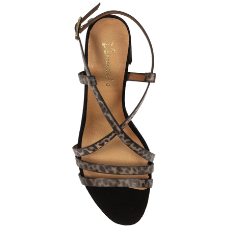 Maciejka Leather Block Heel Sandals Leopard Print Brown Black 06653-20/00-0