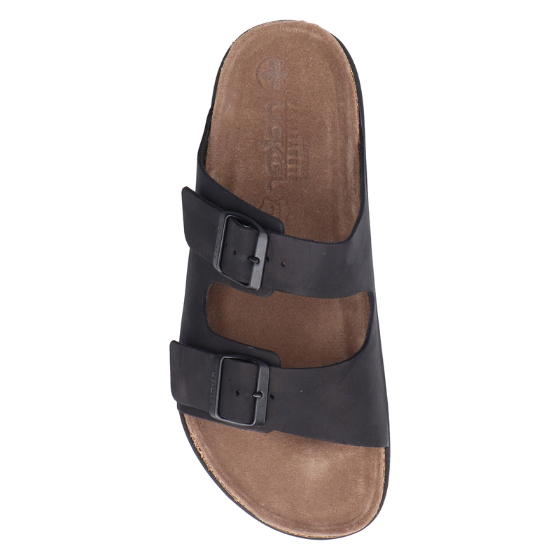 Rieker Leather Men's Slides Adjustable Buckles Anatomical Footbed Black 21190-00