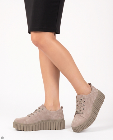 Filippo Women's Suede Leather Sneakers On Grooved Platform Beige DP8337/26 BE