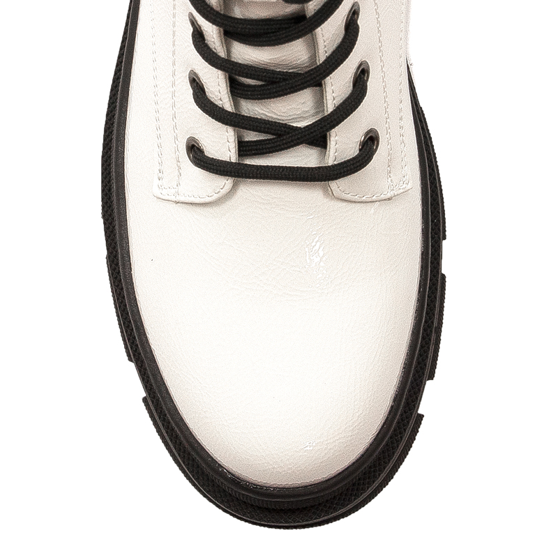 S.Barski Women's warmed lacquered White Ankle boots