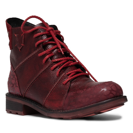 Maciejka Leather Women’s Ankle Boots Zip & Lace-Up Flat Heel Red 07047-08/00-8