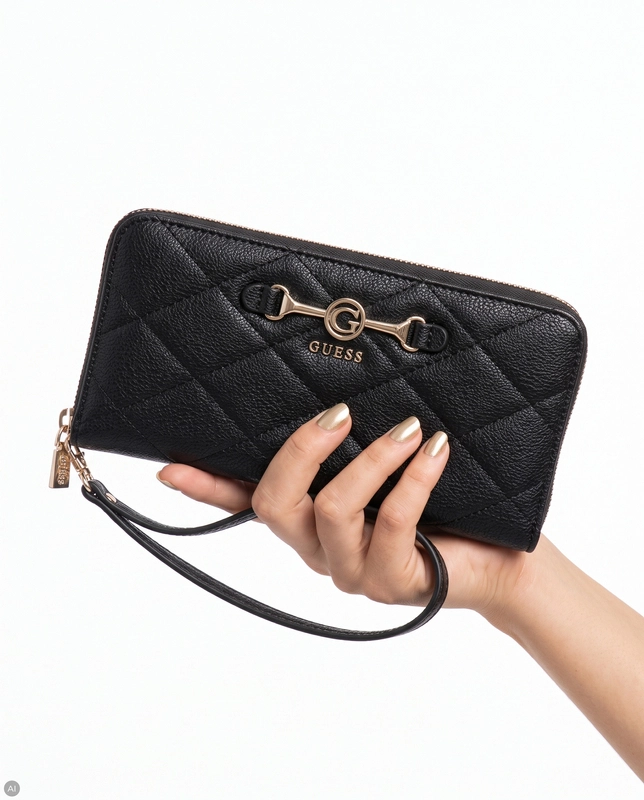 Guess Frances Portfel Damski Pikowany Z Paskiem Czarny SWQG2241146-BLACK