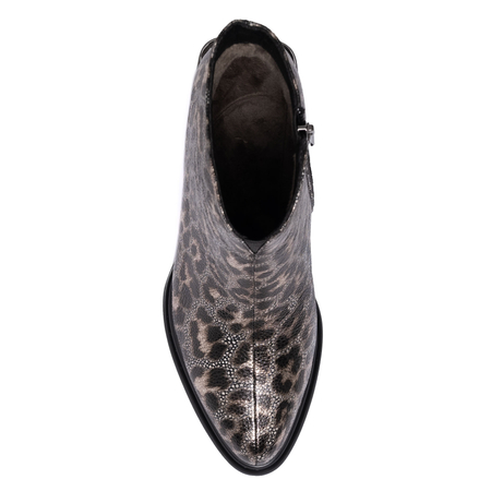 S.Barski Leather Ankle Boots Leopard Print Block Heel Black-Gold CR52-622-BLK-GOLD