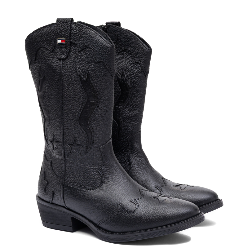 Tommy Hilfiger Leather Western Ankle Boots Women's Black T3A6-35193-BLK