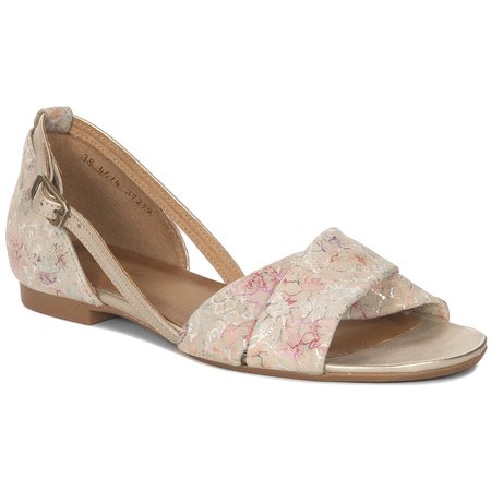 Maciejka Women's Leather Sandals Beige with Flowers