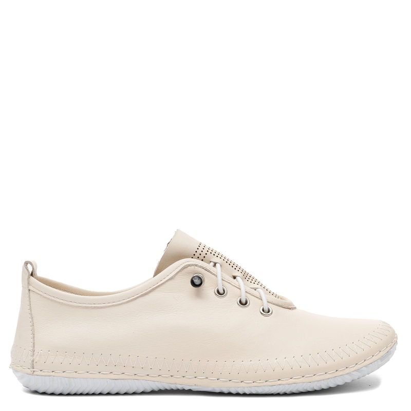 Sokolski Leather Lightweight Lace-Up Shoes with Elastic Lacing Beige BOT-1301-BEIGE