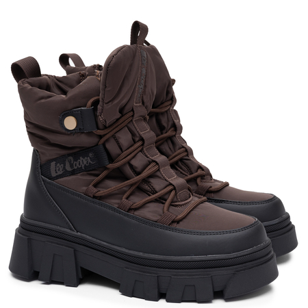 Lee Cooper Women Insulated Platform Snow Boots Lace-Up Ankle Boots Brown Black LCJ-26-01-4631LA