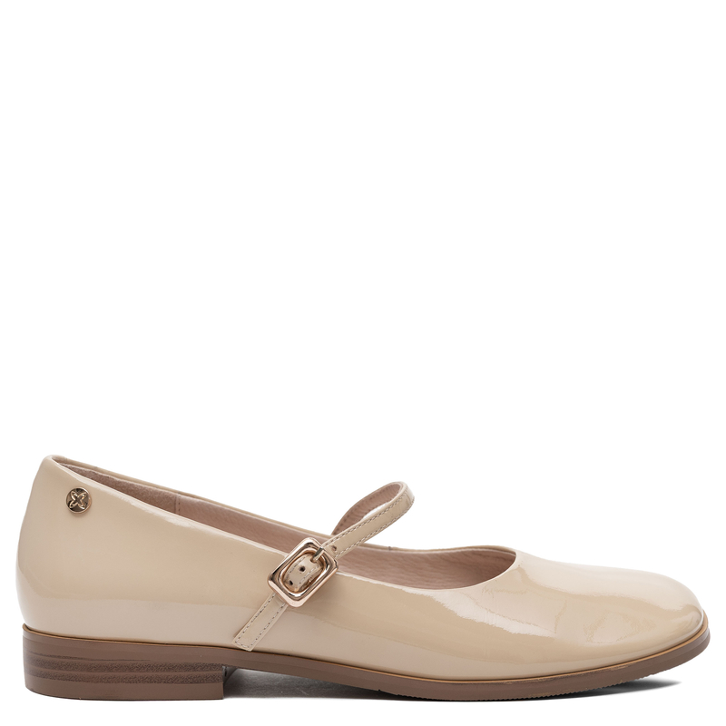 Maciejka Patent Leather Mary Jane Flats Low Heel Beige K7518-04/00-1