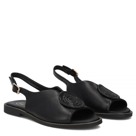 Filippo Women's Black Sandals With Decorative Ornament Flat DS6229-26-BK