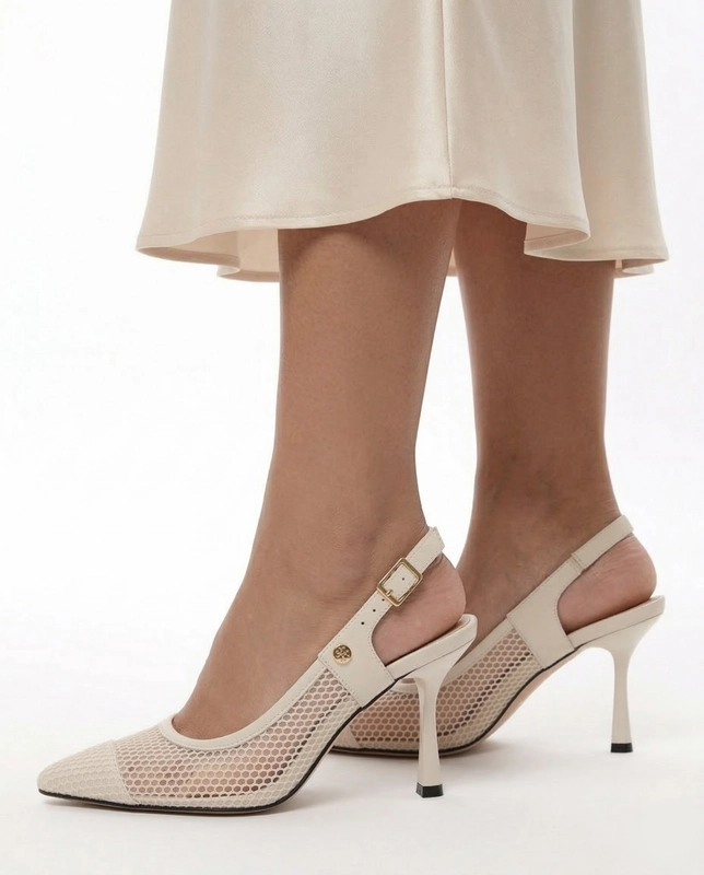Maciejka Mesh Slingback Pumps on 8 cm Stiletto Heels Beige K7507-22/00-0