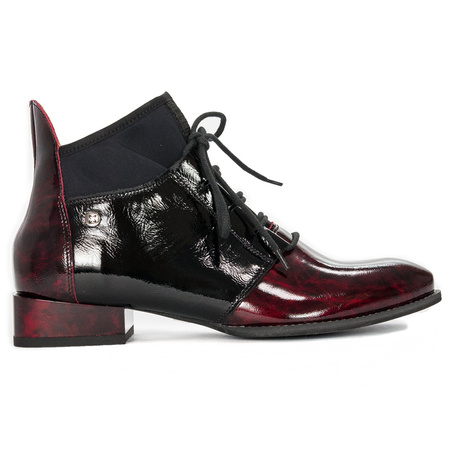 Botki damskie Maciejka skórzane lakier gnieciony Bordowe