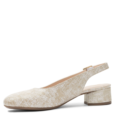Maciejka Leather Slingback Pumps Low Block Heel Beige-Gold P7492-22/00-1