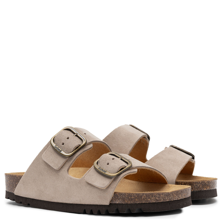 Scholl Leather Double-Buckle Slides Flat Sole Beige F32165-2361