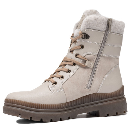 Remonte Leather Warm-Lined Ankle Boots With Side Zip Beige D0C77-60