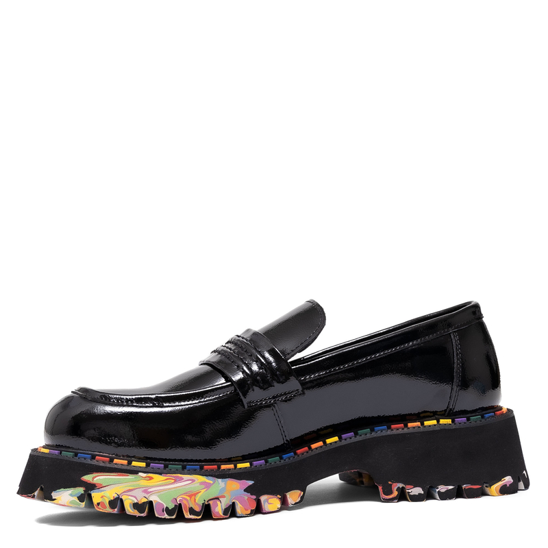 T. Sokolski Patent Leather Platform Loafers Chunky Sole Black CH-J25-75-BLK-L