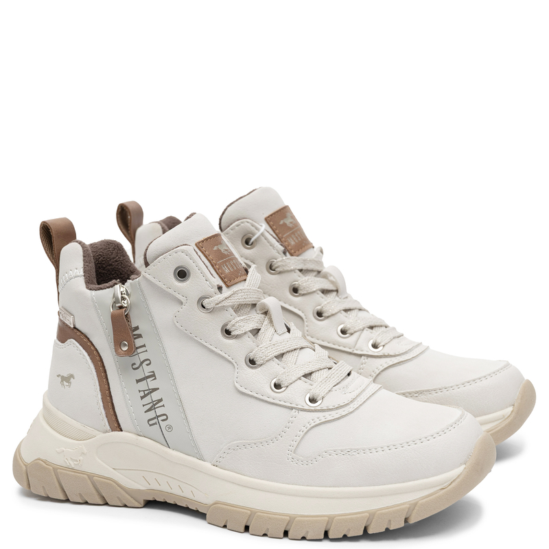 Mustang Warm Lined Lace-Up Platform Ankle Boots Beige 15M0172006