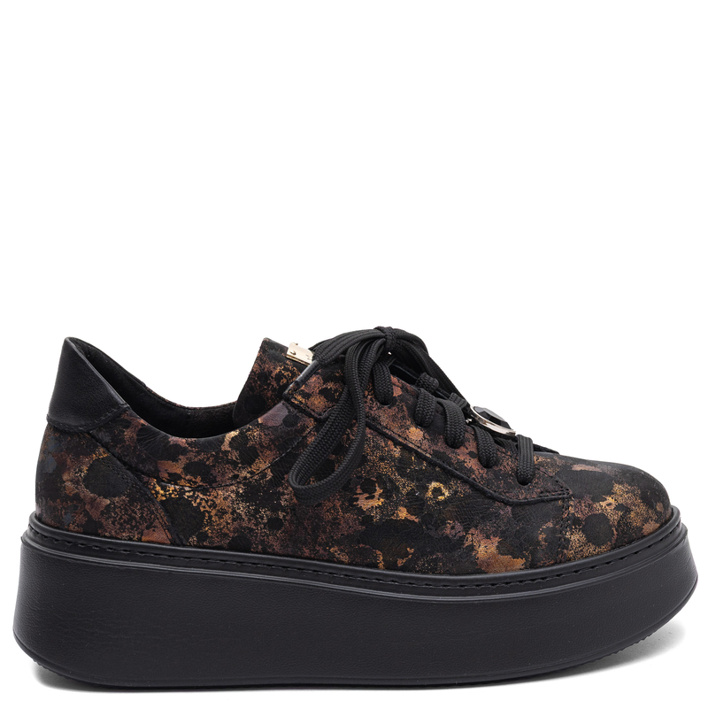 Maciejka Skórzane Sneakersy Na Platformie Czarny + Miedź 6191W-10/00-8