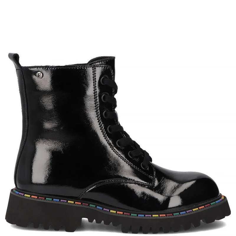 Filippo Patent Leather Women's Ankle Boots with Rainbow Trim Black DBT7428-26-BK-L