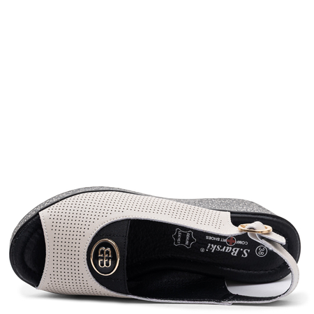 S.Barski LR61-7010-BEIGE Sandały na Koturnie Ażurowe Beżowe LR61-7010-BEIGE