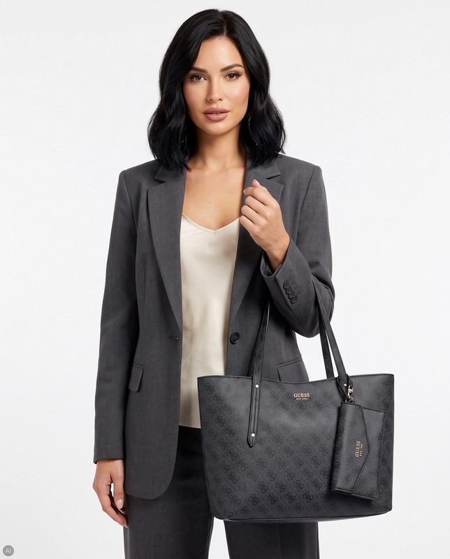 Guess Abey Klasyczna Torba Damska Duża A4 Z Saszetką Czarna HWLG9648240-BLACK