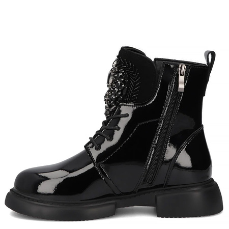 Filippo Patent Leather Ankle Boots Zip & Lace Black DBT6568-25-BK