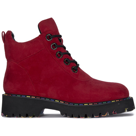 Artiker Botki damskie skórzane ocieplane na platformie RED