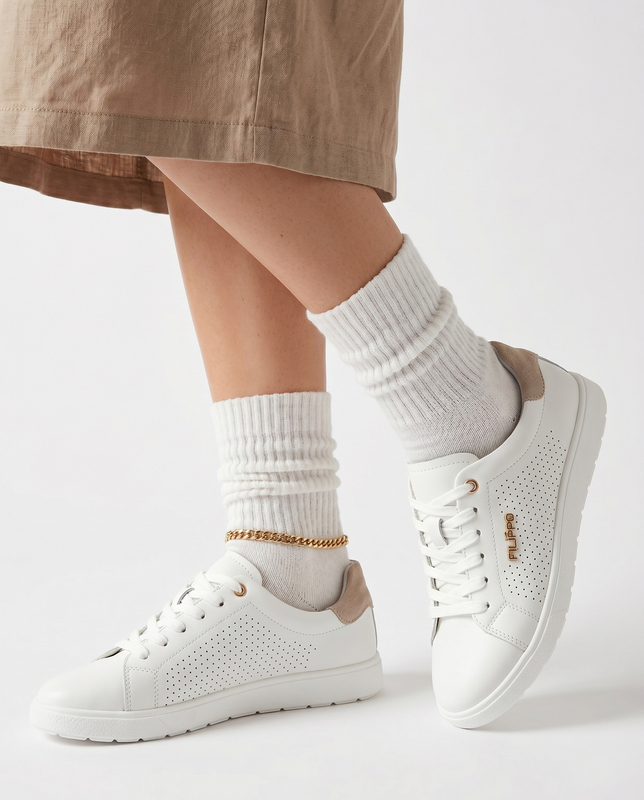 Filippo Leather Sneakers White DP6738-WH-BE