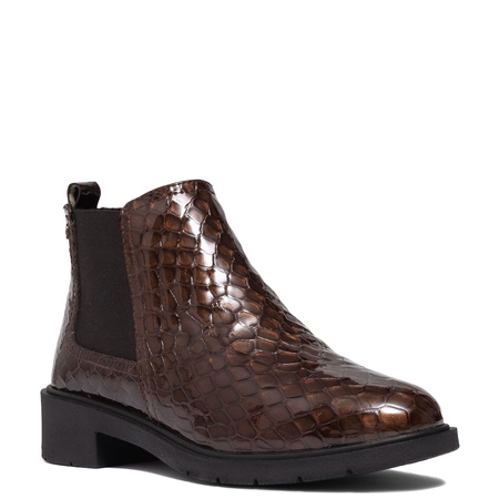 Maciejka Patent Leather Ankle Boots Flat Brown P7219-02/00-7