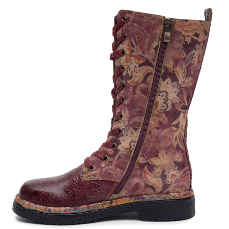 Maciejka Avant-garde Burgundy Lace-up Leather Ankle Boots K7686-23/00-7