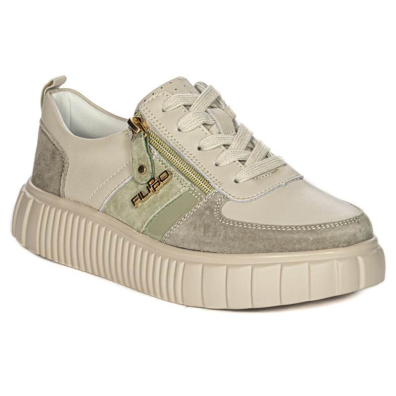 Filippo Półbuty Sneakersy damskie skórzane Beige Beżowe