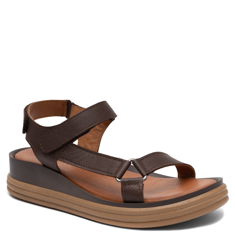 Maciejka Comfortable Leather Wedge Sandals Adjustable Velcro Brown L7634-02/00-1