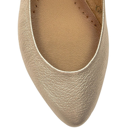 Maciejka Skórzane Baleriny Migdałowy Nosek Płaska Podeszwa Złote 04100-25/00-8