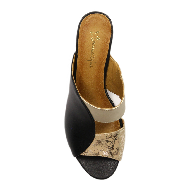Maciejka Women's Leather Flip Flops Gold Black