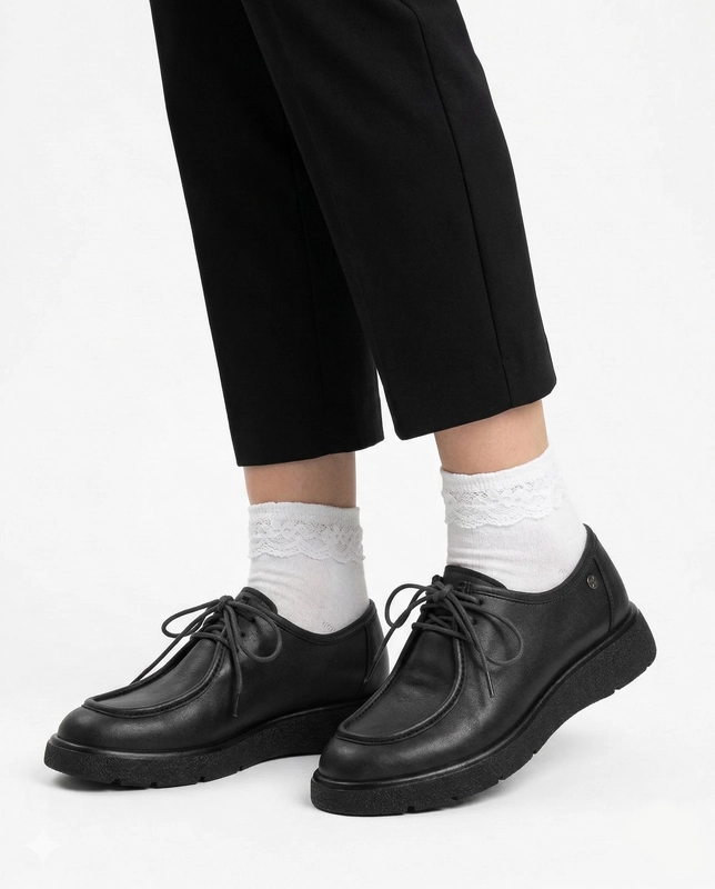 Maciejka Women’s Leather Lace-Up Derby Shoes Platform Black K7189-01/00-1