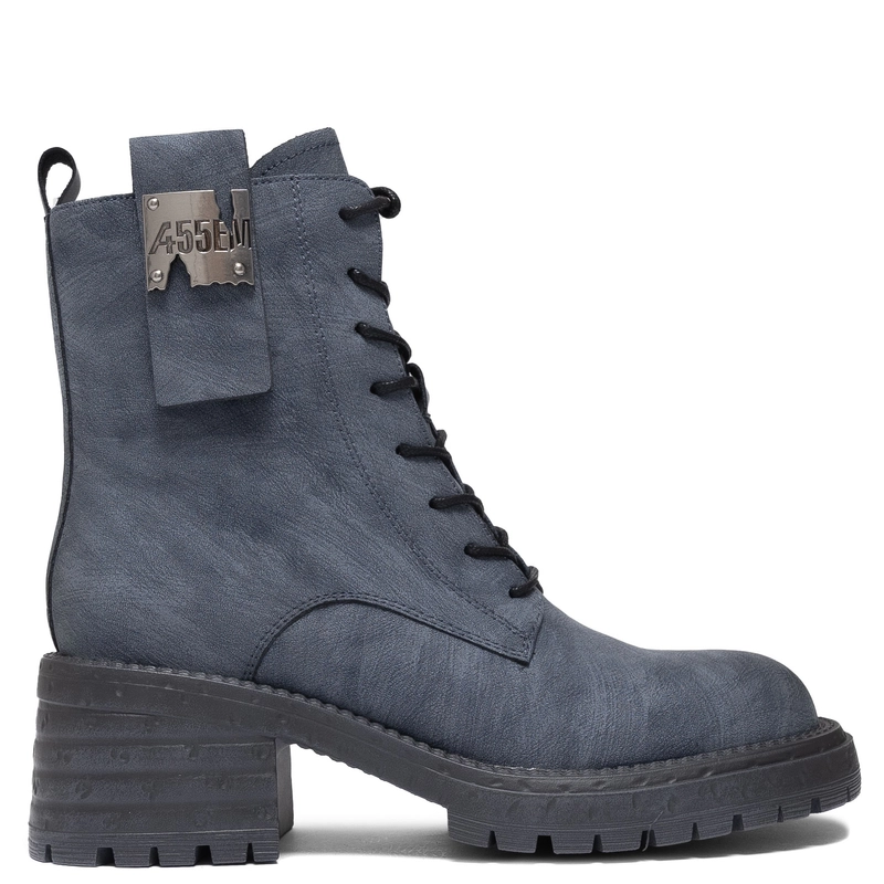 Artiker Women's Leather Lace-Up Ankle Boots Block Heel Blue 57C0212
